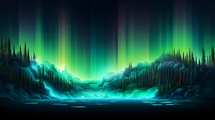 A green and blue lights over a mountain