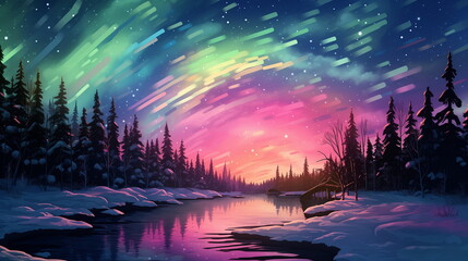 A colorful sky over a river