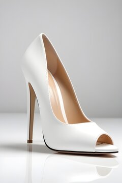 Portrait of a woman's white high-heeled shoes on a white background, background image, generative AI