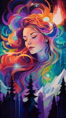 Obraz na płótnie Canvas A painting of a woman with colorful hair