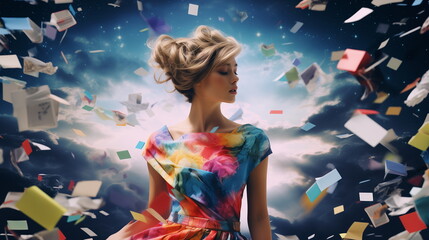 A woman in a colorful dress