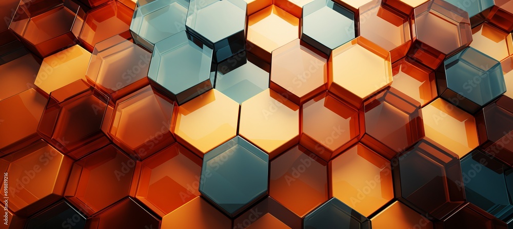 Aufkleber vibrant and colorful geometric abstract background with hexagonal elements in shades of orange