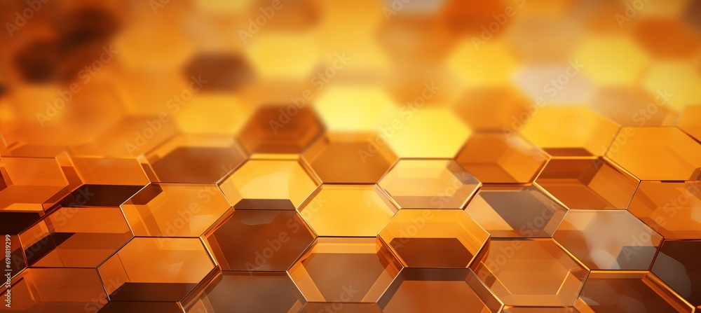 Poster vibrant and dynamic abstract background with hexagonal elements in striking shades of orange
