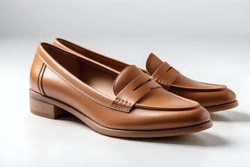Portrait of a light brown women's casual shoe on a white background, background image, generative AI