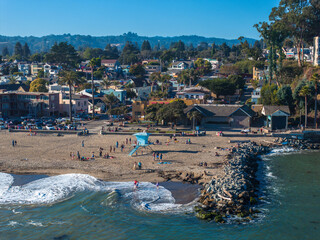 Aerial view of the Capitola beach town in California, USA.