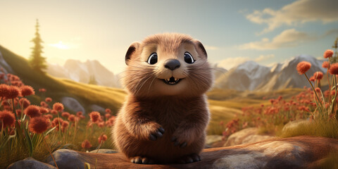 Cute groundhog 3D animation style