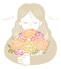感謝の花束を持った女性