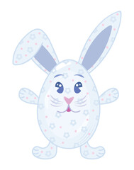 Cute Easter rabbit in the shape of egg, vector color illustration in groovy style