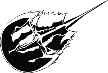 Cartoon Black and White Isolated Illustration Vector Of A Horseshoe Crab