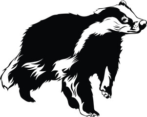 Cartoon Black and White Isolated Illustration Vector Of A Badger Running