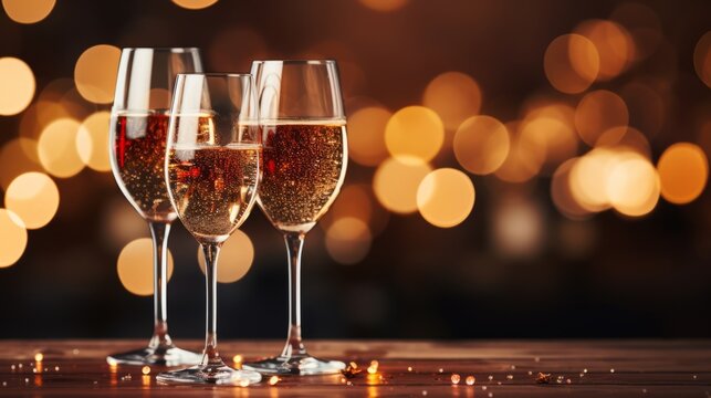 A Beautiful Picture of Three Glasses of Champagne on the Bright Background