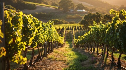 Fototapeta na wymiar Traditional vineyard with rows of grape vines in a rural setting.