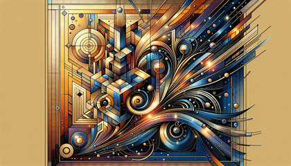 Retro-inspired generative AI artwork with geometric shapes and vibrant gradients