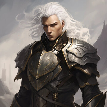A Handsome Knight With Long White Hair RPG Character