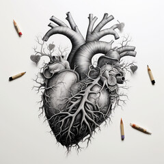 Esquisse d'un cur dessin au crayon noir sur Generative AI heart art