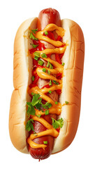 Tasty Hotdog On the Plate. Top View. Fastfood Template. Ai Generative - obrazy, fototapety, plakaty