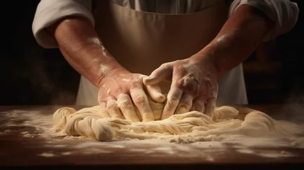 Fotobehang hands shaping dough for traditional Italian pasta generative ai © ThisDesign