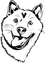 Cartoon Black and White Isolated Illustration Vector Of A Smiling Pet Puppy Dog