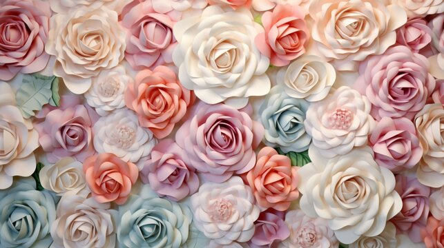 A composition of pastel roses in exquisite detail, each petal a masterpiece against a seamless ivory background. © Image Studio