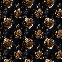 Seamless Gold Copper Flowers Pattern Wallpaper