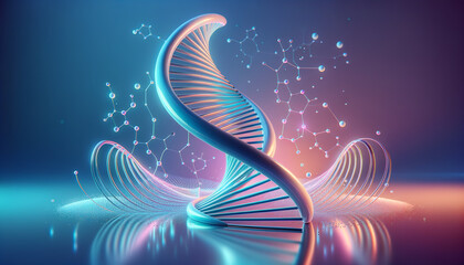 Futuristic DNA double helix with sleek design and calming gradients. - obrazy, fototapety, plakaty