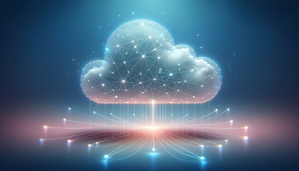 Sleek 3D cloud structure with neon accents representing cloud computing innovation.