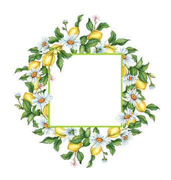 watercolor lemons daisies frame white background clip art preview