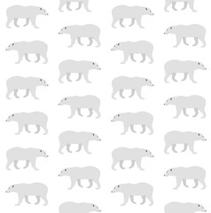 Vector seamless pattern of flat hand drawn polar bear isolated on white background