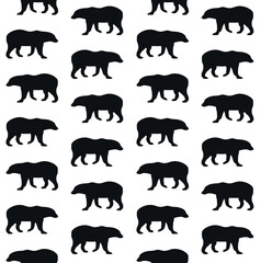 Vector seamless pattern of flat hand drawn polar bear silhouette isolated on white background
