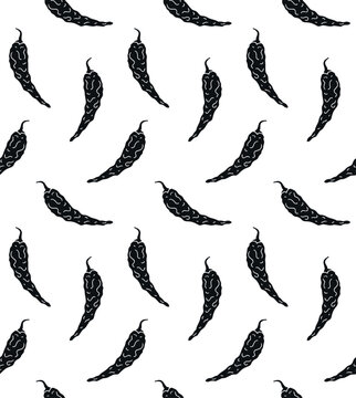 Vector seamless pattern of hand drawn doodle sketch black dried chili pepper isolated on white background