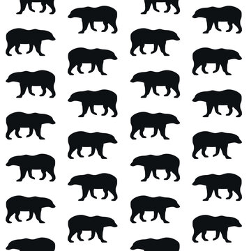 Vector seamless pattern of flat hand drawn polar bear silhouette isolated on white background