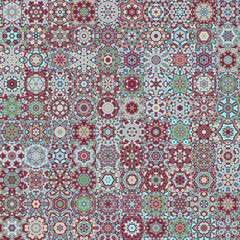Soft faded color tone floral geometric shapes vintage concept seamless pattern background.