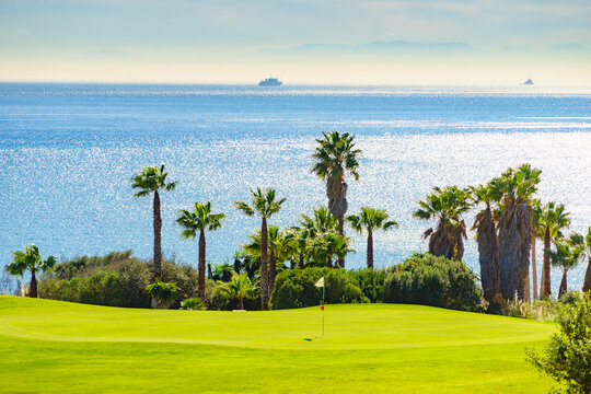 Golf course on sea coast in Spain