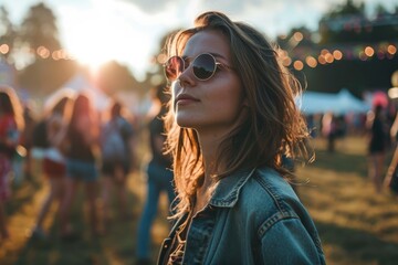 Stylish young woman at an outdoor music festival