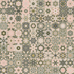 Faded beige color tone floral geometric shapes vintage concept seamless pattern background..