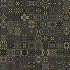 Dark brown color tone flloral geometric shapes vintage style seamless pattern background.