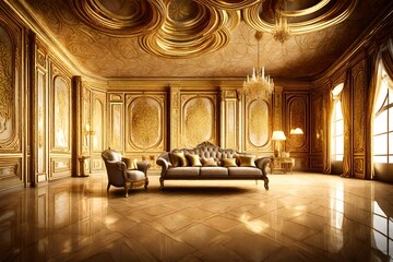 A classic extravagant European style palace room with gold decorations. wide format, Hand edited generative A - obrazy, fototapety, plakaty