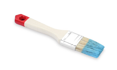 Brush with light blue paint isolated on white