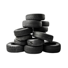 Fototapeta na wymiar Pile of old tires on transparent background