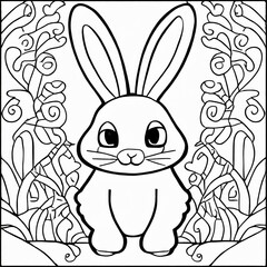 A simple colouring page of a bunny rabbit for children.