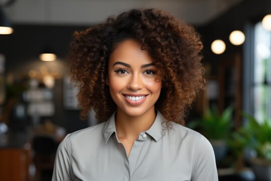 Young Black Woman Professional Entrepreneur Standing In Modern Office