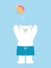 ビーチボールを楽しむ夏のシロクマのイラスト