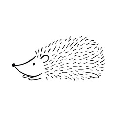Cartoon doodle cute hedgehog - isolated vector illustration. Hand-drawn adorable hedgehog on his back. Spiny mammal. Forest animals. Vector illustration for children.