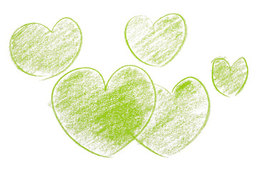 Pencil drawing green heart isolated on transparent background.