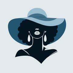 Portret pięknej kobiety w eleganckim kapeluszu z szerokim rondem w minimalistycznym stylu. Młoda dziewczyna z kolczykami. Ilustracja wektorowa High Fashion. - obrazy, fototapety, plakaty