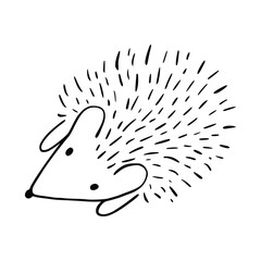 Cartoon doodle cute hedgehog - isolated vector illustration. Hand-drawn adorable hedgehog on his back. Spiny mammal. Forest animals. Vector illustration for children.