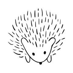 Cartoon doodle cute hedgehog - isolated vector illustration. Hand-drawn adorable hedgehog on his back. Spiny mammal. Forest animals. Vector illustration for children.