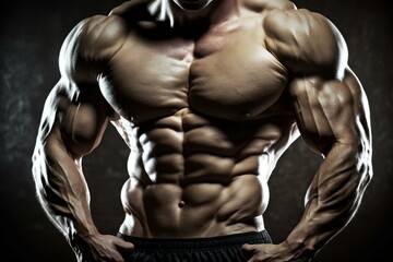Fototapeta na wymiar Close-up of muscular male torso from bodybuilding. Generative AI