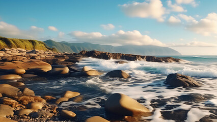 sea waves and fantastic rocky coast