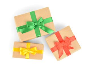 Christmas gift boxes on white background